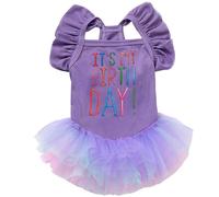 Yaopelky Dog Birthday Dress It's My Birthday Dog Dress Small Doggy Girl's Tutu Dresses Ruffle Sleeless Puppy Clothes Tulle Lace Skirt Pet Costume Cat Outfits (Purple, L)