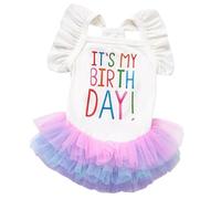Yaopelky Dog Birthday Dress It's My Birthday Dog Dress Small Doggy Girl's Tutu Dresses Ruffle Sleeless Puppy Clothes Tulle Lace Skirt Pet Costume Cat Outfits (White, S)