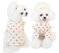 Yaopelky Dog Clothes for Small Dogs Heart Print Dog Tee Shirt Spring Summer Chihuahua Clothes Puppy Outfits Ruffle Long Sleeve Doggy Shirts Pet Valentine's Day Apparel (Beige, S)