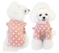 Yaopelky Dog Clothes for Small Dogs Heart Print Dog Tee Shirt Spring Summer Chihuahua Clothes Puppy Outfits Ruffle Long Sleeve Doggy Shirts Pet Valentine's Day Apparel (Pink, S)