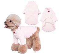 Yaopelky Dog Shirt for Small Medium Dogs Striped T-Shirt with Heart Embroidery Stretchable Ruffle Dog Clothes for Chihuahua Schnauzer Yorkie Shih Tzu (White, M)