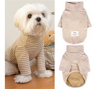 Yaopelky Dog Sweatshirt for Small Medium Dogs Cats Fall Pet T-Shirt Long Sleeve Puppy Outfit Casual Doggy Clothes for Yorkie Chihuahua (M(3-4.5kg), Brown Striped)