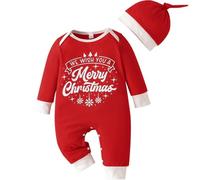 Yaopelky My 1st Christmas Outfit with Hat Newborn Baby Romper Baby Boy Girl Merry Christmas Clothes Infant One-Piece Jumpsuit (Red, 6-9 Months)