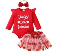 Yaopelky Newborn Baby Girl Valentine's Day Outfit Romper Tutu Dress with Headband Toddler Glitter Heart Print Clothes Skirt (Red, 6-12 Months)