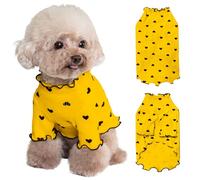 Yaopelky Pet Clothes for Small Dogs Cat Summer Fall Heart Print Shirt Stretchable Ruffle Long Sleeve Outfits for Chihuahua Schnauzer Shih Tzu Yorkie (Yellow, M)