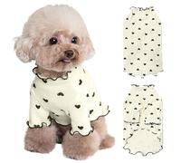 Yaopelky Pet Clothes for Small Dogs Cat Summer Fall Heart Print Shirt Stretchable Ruffle Long Sleeve Outfits for Chihuahua Schnauzer Shih Tzu Yorkie (Beige, L)