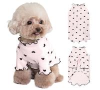 Yaopelky Pet Clothes for Small Dogs Cat Summer Fall Heart Print Shirt Stretchable Ruffle Long Sleeve Outfits for Chihuahua Schnauzer Shih Tzu Yorkie (Pink, XL)