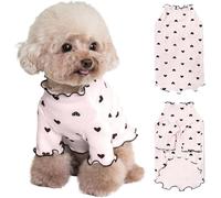 Yaopelky Pet Clothes for Small Dogs Cat Summer Fall Heart Print Shirt Stretchable Ruffle Long Sleeve Outfits for Chihuahua Schnauzer Shih Tzu Yorkie (Pink, XS)