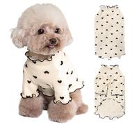 Yaopelky Pet Clothes for Small Dogs Cat Summer Fall Heart Print Shirt Stretchable Ruffle Long Sleeve Outfits for Chihuahua Schnauzer Shih Tzu Yorkie (Coffee, XL)