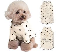 Yaopelky Pet Clothes for Small Dogs Cat Summer Fall Heart Print Shirt Stretchable Ruffle Long Sleeve Outfits for Chihuahua Schnauzer Shih Tzu Yorkie (Coffee, M)