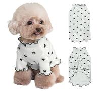 Yaopelky Pet Clothes for Small Dogs Cat Summer Fall Heart Print Shirt Stretchable Ruffle Long Sleeve Outfits for Chihuahua Schnauzer Shih Tzu Yorkie (Gray, L)
