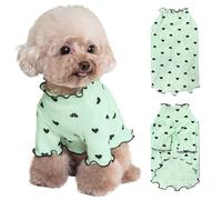 Yaopelky Pet Clothes for Small Dogs Cat Summer Fall Heart Print Shirt Stretchable Ruffle Long Sleeve Outfits for Chihuahua Schnauzer Shih Tzu Yorkie (Green,XL)