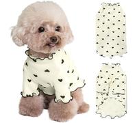 Yaopelky Pet Clothes for Small Dogs Cat Summer Fall Heart Print Shirt Stretchable Ruffle Long Sleeve Outfits for Chihuahua Schnauzer Shih Tzu Yorkie (Beige, XS)