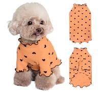 Yaopelky Pet Clothes for Small Dogs Cat Summer Fall Heart Print Shirt Stretchable Ruffle Long Sleeve Outfits for Chihuahua Schnauzer Shih Tzu Yorkie (Orange, L)