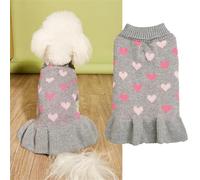 Yaopelky Small Dog Jumper Dress with Heart Pattern Valentine’s Day Puppy Sweaters Knitted Turtleneck Pet Outfits Warm Dog Clothes for Small Dogs Cats (Gray, L)
