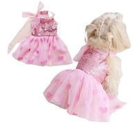 Yaopelky Small Dog Princess Dresses Sparkly Sequin Dog Cat Dress Heart Print Tulle Dress Cat Outfit Pet Costume for Yorkie Teddy Chihuahua Clothes (Heart-Sequin, L(4-5kg))