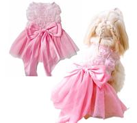 Yaopelky Small Dog Wedding Dresses Rose Flower Bowknot Dog Cat Dress Puppy Tulle Dress Doggie Tutu Skirt Cat Outfit Pet Costume for Yorkie Teddy Chihuahua