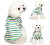 Yaopelky Small Medium Dog Clothes Rainbow Striped Dog Shirts Stretchable Long Sleeve Cat T-Shirt Pet Outfits for Chihuahua Yorkie Teddy (Green edge, M)