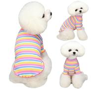 Yaopelky Small Medium Dog Clothes Rainbow Striped Dog Shirts Stretchable Long Sleeve Cat T-Shirt Pet Outfits for Chihuahua Yorkie Teddy (Pink edge, S)