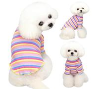 Yaopelky Small Medium Dog Clothes Rainbow Striped Dog Shirts Stretchable Long Sleeve Cat T-Shirt Pet Outfits for Chihuahua Yorkie Teddy (Yellow edge, S)