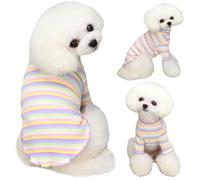 Yaopelky Small Medium Dog Clothes Rainbow Striped Dog Shirts Stretchable Long Sleeve Cat T-Shirt Pet Outfits for Chihuahua Yorkie Teddy (Purple edge, M)
