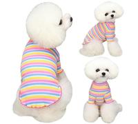 Yaopelky Small Medium Dog Clothes Rainbow Striped Dog Shirts Stretchable Long Sleeve Cat T-Shirt Pet Outfits for Chihuahua Yorkie Teddy (Pink edge, L)