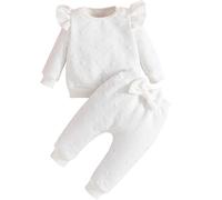 Yaopelky Toddler Baby Girls Outfits Long Sleeve Sweatshirt Top Pant with Bow Tie Infant Fall Winter Clothes Set (White, 9-12 Months)