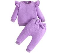 Yaopelky Toddler Baby Girls Outfits Long Sleeve Sweatshirt Top Pant with Bow Tie Infant Fall Winter Clothes Set (Purple, 9-12 Months)