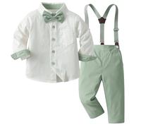Yaopelky Toddler Boy Formal Suit Set Gentleman Outfits Long Sleeve Shirt with Bow Tie Suspender Pant Boys Wedding Dress Suits (UK, Age, 1 Year, 2 Years, Green)