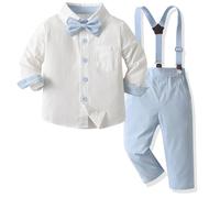 Yaopelky Toddler Boy Formal Suit Set Gentleman Outfits Long Sleeve Shirt with Bow Tie Suspender Pant Boys Wedding Dress Suits (UK, Age, 5 Years, 6 Years, Blue)