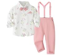 Yaopelky Toddler Boy Formal Suit Set Gentleman Outfits Long Sleeve Shirt with Bow Tie Suspender Pant Boys Wedding Dress Suits (UK, Age, 2 Years, 3 Years, Pink Floral)