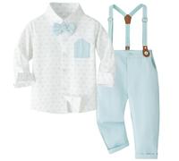 Yaopelky Toddler Boy Formal Suit Set Gentleman Outfits Long Sleeve Shirt with Bow Tie Suspender Pant Boys Wedding Dress Suits (UK, Age, 5 Years, 6 Years, Light Blue)
