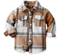 Yaopelky Toddler Boys Flannel Plaid Shirt Kids Long Sleeve Button Down Jacket Lapel Pocket Top Regular Fit Casual Fall Clothes (1-2 Years, Brown)