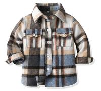 Yaopelky Toddler Boys Flannel Plaid Shirt Kids Long Sleeve Button Down Jacket Lapel Pocket Top Regular Fit Casual Fall Clothes (5-6 Years, Blue)