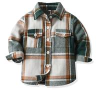 Yaopelky Toddler Boys Flannel Plaid Shirt Kids Long Sleeve Button Down Jacket Lapel Pocket Top Regular Fit Casual Fall Clothes (6-7 Years, Green)
