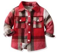 Yaopelky Toddler Boys Flannel Plaid Shirt Kids Long Sleeve Button Down Jacket Lapel Pocket Top Regular Fit Casual Fall Clothes (6-7 Years, Red)