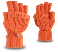 Yaopelky Winter Fingerless Gloves for Women Men Half & Full Glitter Knitted Mittens Thumb with Cap Convertible Thermal Mitten(Orange with sequin, One Size for most adults)
