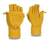 Yaopelky Winter Fingerless Gloves for Women Men Half & Full Glitter Knitted Mittens Thumb with Cap Convertible Thermal Mitten(Yellow(thumb with cap), One Size for most adults)