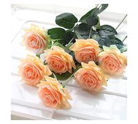 yaoqijie 7 Pcs Real Touch Rose Branch Stem Latex Rose Hand Feel Felt Simulation Decorative Artificial Silicone Rose Flowers Home Wedding lasting (Color : Orange rose)