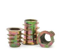 yaoqijie M4 M5 M6 M8 M10 Zinc Alloy Thread For Wood Insert Nut Flanged Hex Drive Head Furniture Nuts 10/20/50pcs lasting