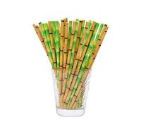 YAOSHENG 100 Pcs 2 colors Biodegradable Bamboo Print Paper Drinking Straws for Juices Shakes Birthday Wedding Party Supplies (Green & Yellow bamboo)