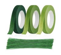 YAOSHENGUP 3 Rolls Florist Tape, 100pcs Floral Wire, Floral Arrangement Kit, Green Floristry Supplies, Bouquet Tape for Bouquet Stem Wrapping and DIY Handcrafts (30 Yard/Roll)
