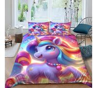 YAOSHER Colored Unicorn Horse Duvet Cover Set 3D Colored Horse Bedding Quilt Cover Set 3Pcs Soft Microfiber Bedding Quilt Cover with Zipper Closure for Teens And Adults Double（200x200cm）