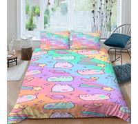 YAOSHER Corlor Pusheen Duvet Cover Set 3D Print Bedding Rainbow Simplicity Comforter Cover with Pillowcases Bedding Set Kids Boys Teens Soft Microfiber Zipper 3 Pcs Double（200x200cm）