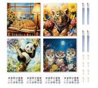 Yaostarart 4 Pack Paint by Numbers for Children with Frame,Paint by Numbers for Kids 6-12,Cat Panda Tiger Owl Painting by Numbers for Kids Painting Kits for Home Decor and Gifts 8x8in
