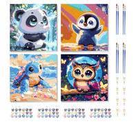Yaostarart 4 Pack Paint by Numbers for Children with Frame,Paint by Numbers for Kids 6-12,Panda Owl Penguin Sea Turtle Painting by Numbers for Kids,Easy Painting Kits for Home Decor and Gifts 8x8in