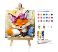 Yaostarart Fox Framed Paint by Numbers for Children with Wooden Easel,Paint by Numbers for Kids 6-12,Fox with Butterfly Painting by Numbers for Kids,Easy Painting Kits for Home Decor and Gifts 8x8in