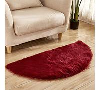 YAOTT Half Moon Semicircle Wool Imitation Sheepskin Rugs Non Slip Faux Lambskin Area Rugs for Bedroom Living Room Shaggy Fluffy Carpet Mats Claret-red 45X90CM