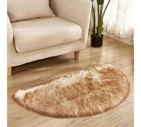 YAOTT Half Moon Semicircle Wool Imitation Sheepskin Rugs Non Slip Faux Lambskin Area Rugs for Bedroom Living Room Shaggy Fluffy Carpet Mats White yellow 45X90CM