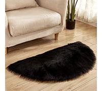 YAOTT Half Moon Semicircle Wool Imitation Sheepskin Rugs Non Slip Faux Lambskin Area Rugs for Bedroom Living Room Shaggy Fluffy Carpet Mats Black 45X90CM